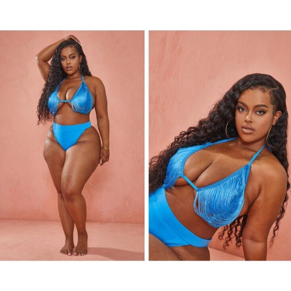 Pretty Little Thing Fringed Maxi Skirt Coverup Bikini Set Plus Size 22 Vacation - Picture 2 of 16